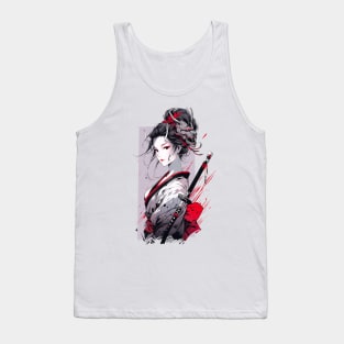 Beautiful girl with horns,  katana,Asian drawing Tank Top